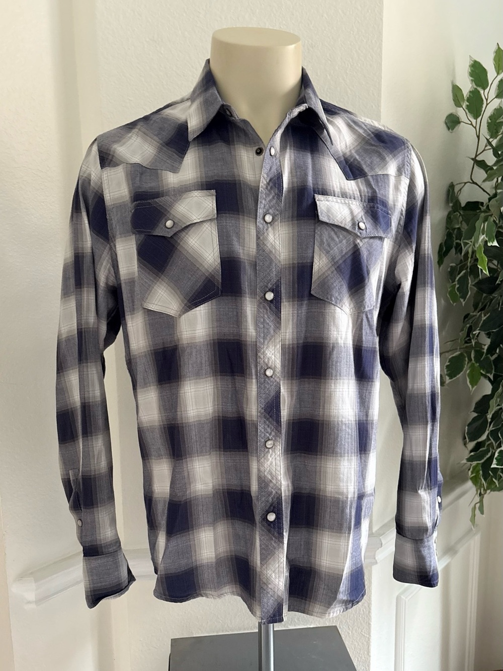 Tecovas Blue and White Plaid Button-Down Shirt